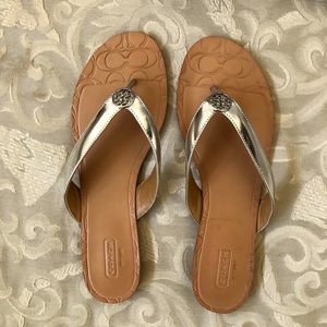 Coach Sara Mirrors Metallic Silver Sandals with Box